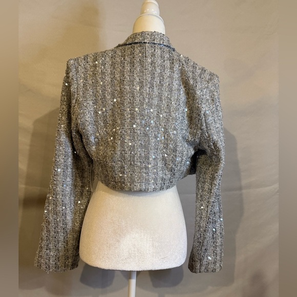 Glamorous Ladies size Small Silver-Tweed Double-Breasted Crop-Blazer - Picture 3 of 8